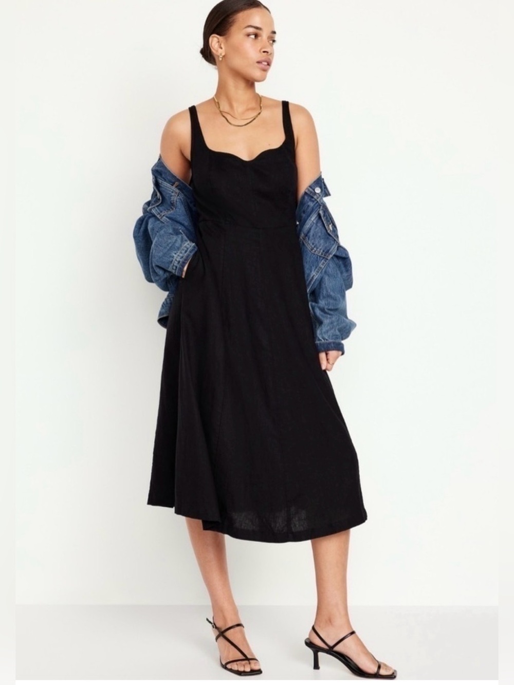 Old Navy Black Midi Dress Sweetheart Neckline Size S Classic Timeless Feminine